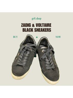 ZADIG & VOLTAIRE Black Sneakers Size 8 Snake-Embossed Heel Casual Suede Shoes Wo